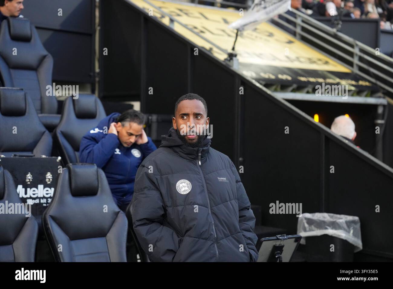 Fisker Sign Fatah Abdirahman coaches Soenderjyske during the Superliga match ...