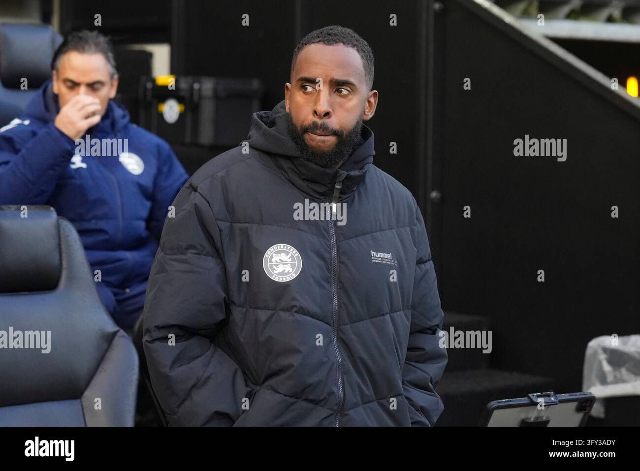 Fisker Sign Fatah Abdirahman coaches Soenderjyske during the Superliga match ...
