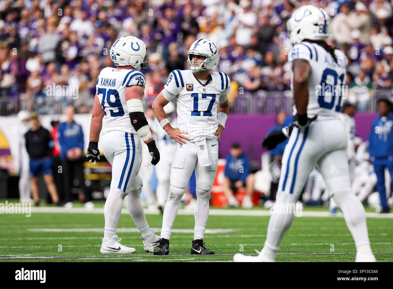 Indianapolis Colts quarterback Daniel Jones (17) reacts after being ...