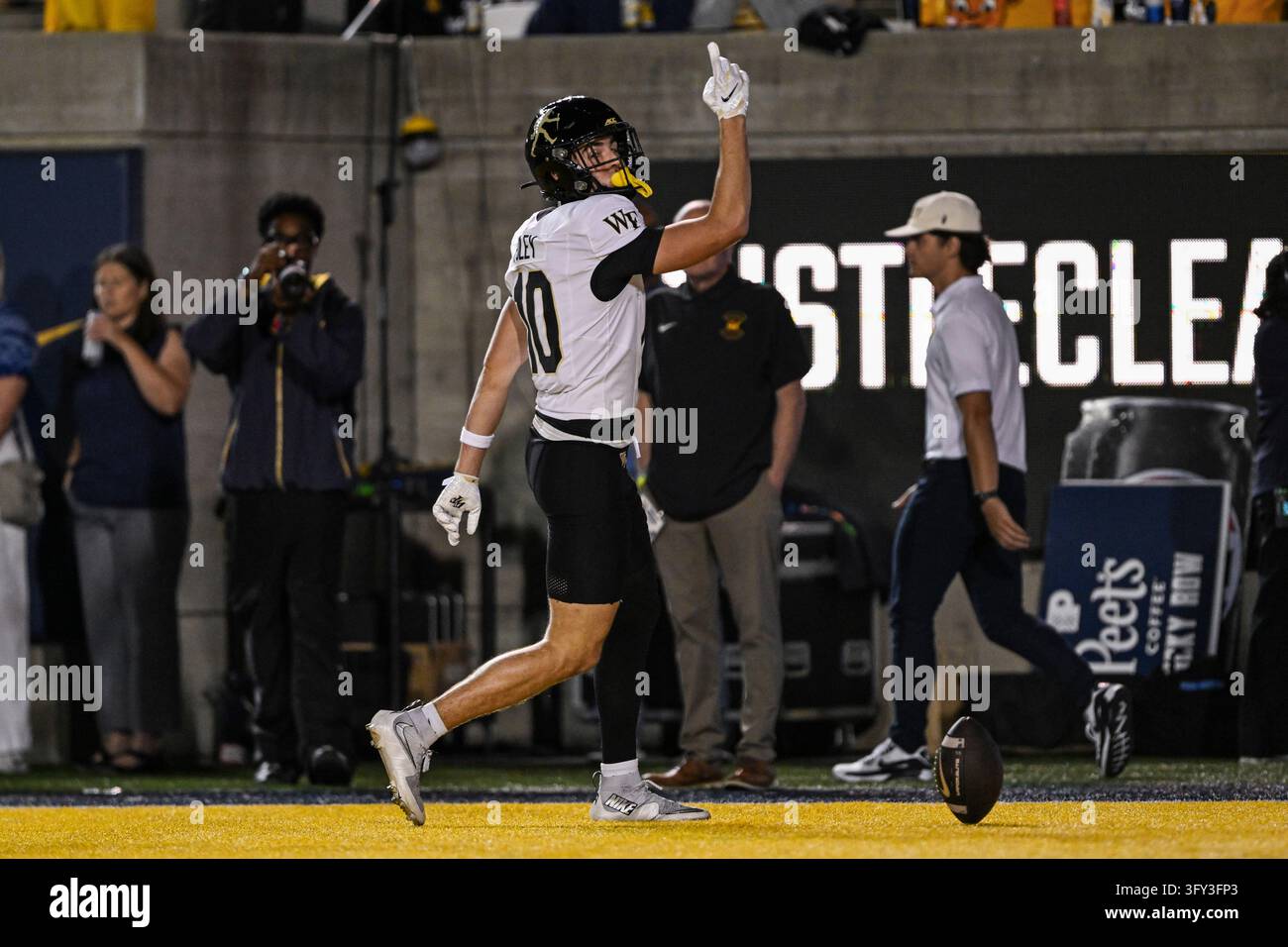 Wake Forest wide receiver Jack Foley (10) celebrates after scoring a ...