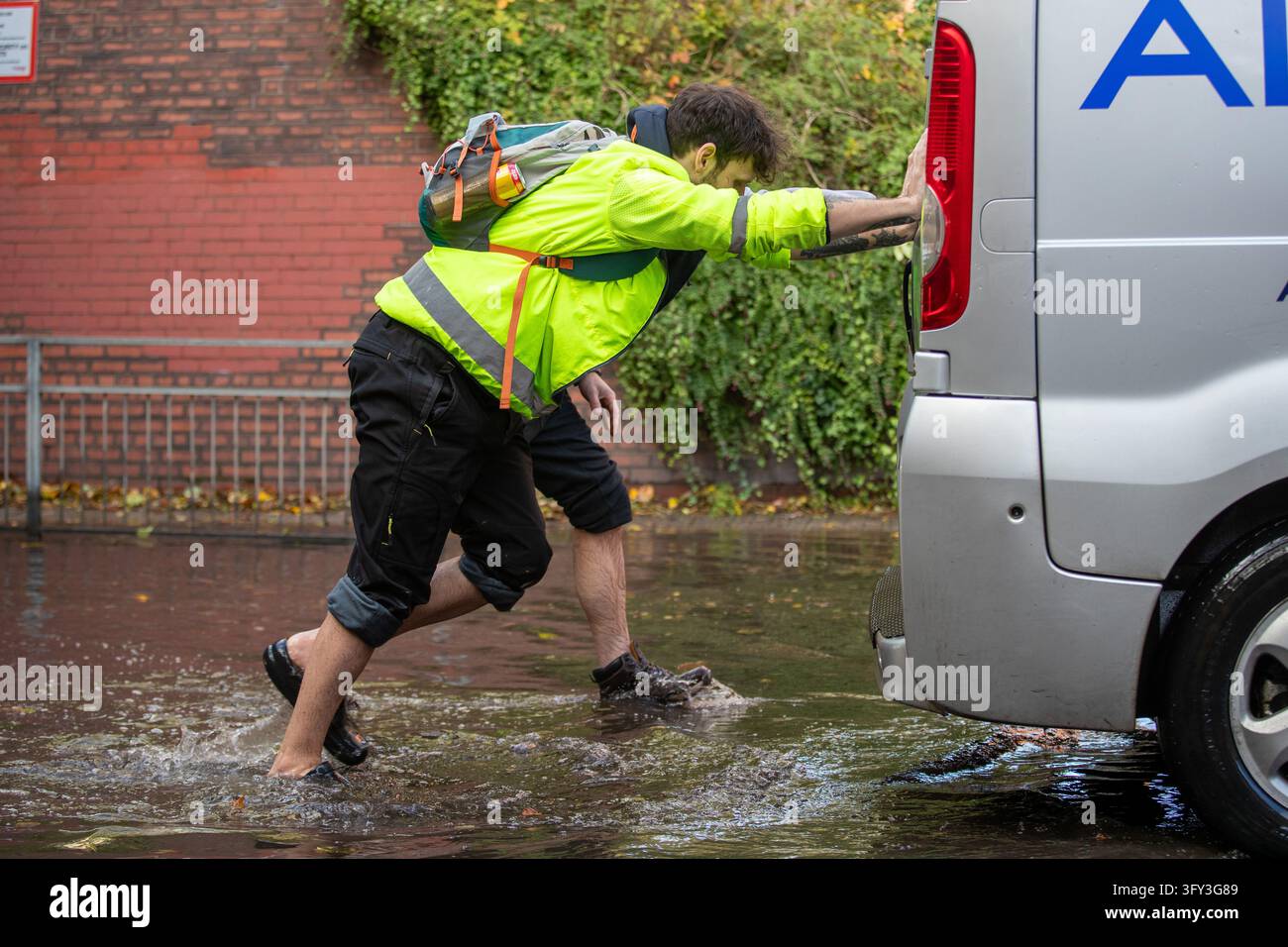 Jacobs Vector Van pushed from road after flooding on roads from Storm Boelo hit ...