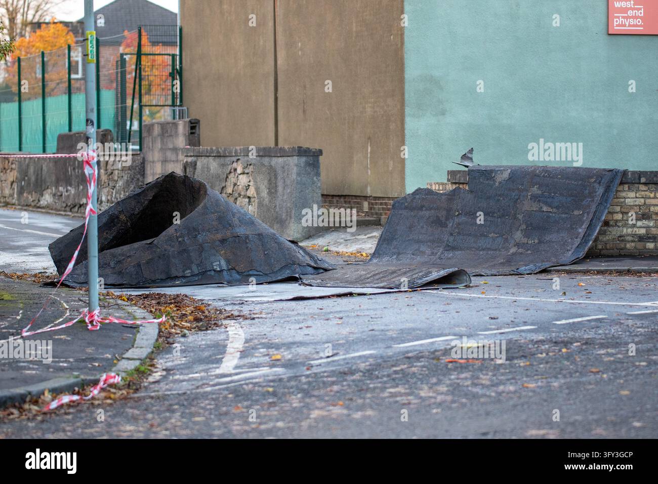 Jacobs Vector Broomhill Squash building with a damaged from Storm Boelo after it hit ...