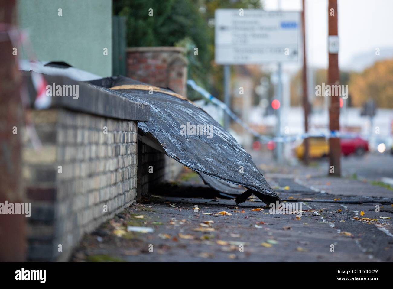 Jacobs Vector Broomhill Squash building with a damaged from Storm Boelo after it hit ...