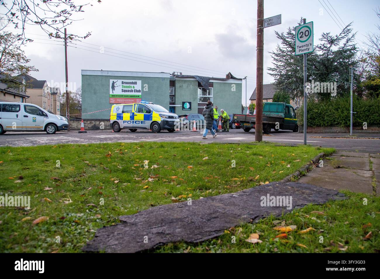 Jacobs Vector Broomhill Squash building with a damaged from Storm Boelo after it hit ...