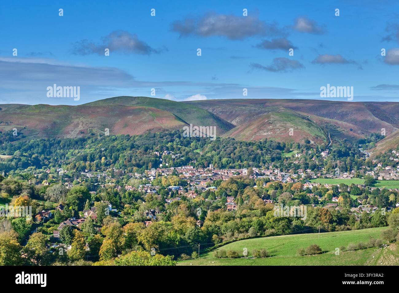 Cobblee Path Church Stretton and the Long Mynd seen from the Gaer Stone path on Hope ...
