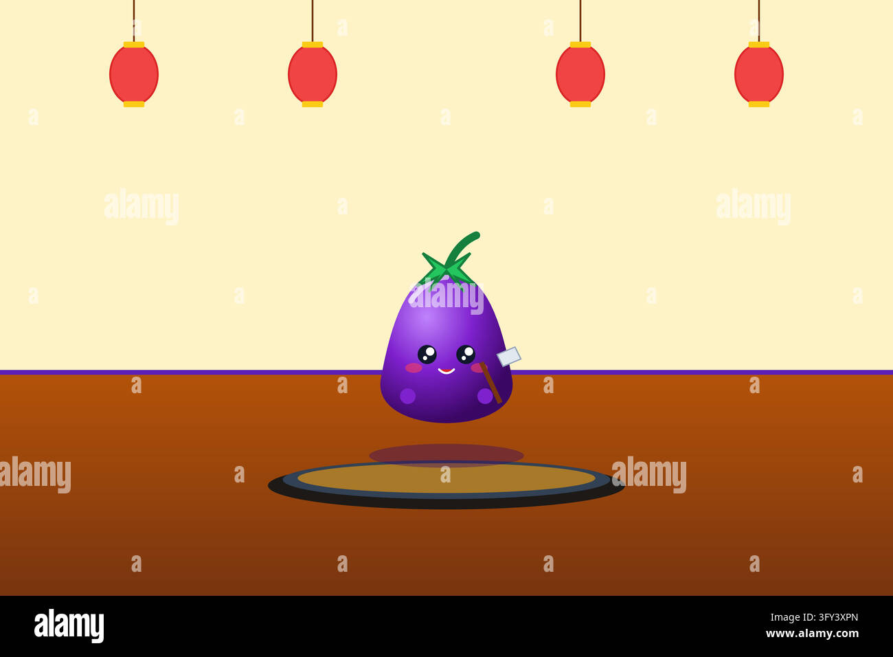 Contemporary digital background displaying illuminated eggplant as a ...