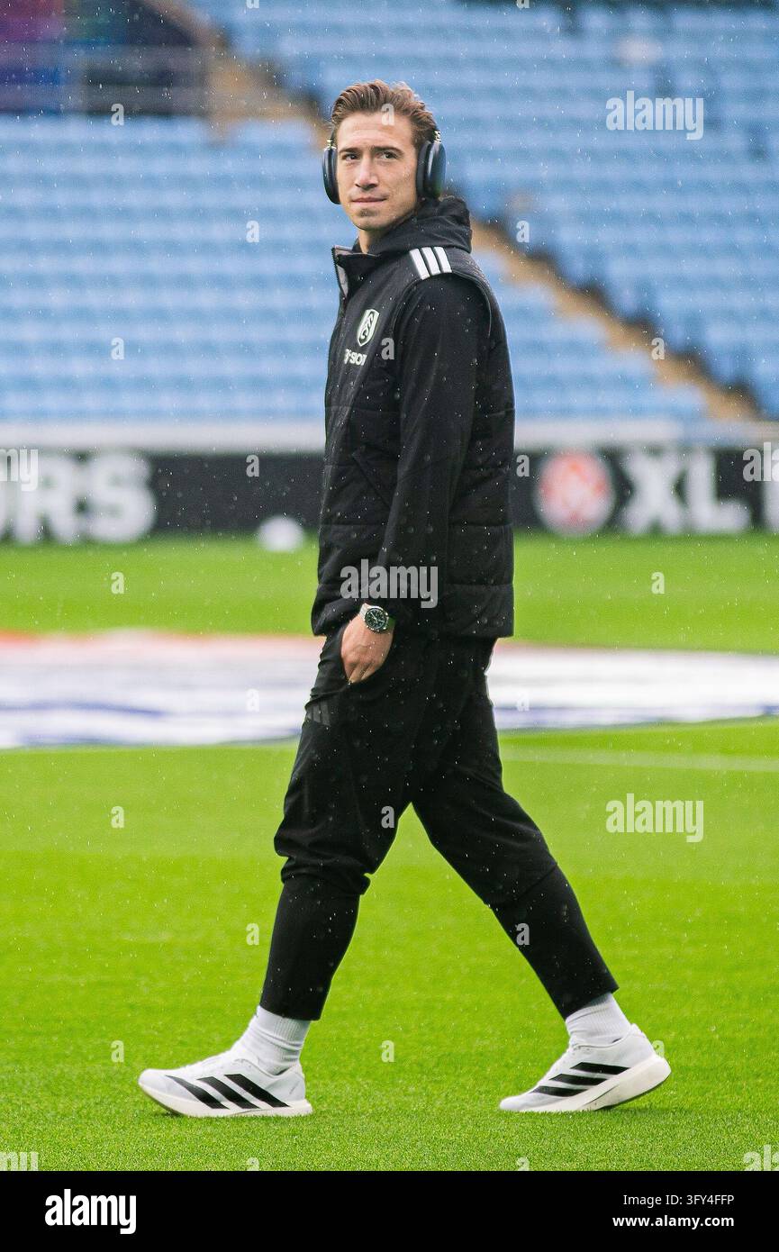 David Affengruber of Fulham FC inspects the pitch ahead of the Coventry ...