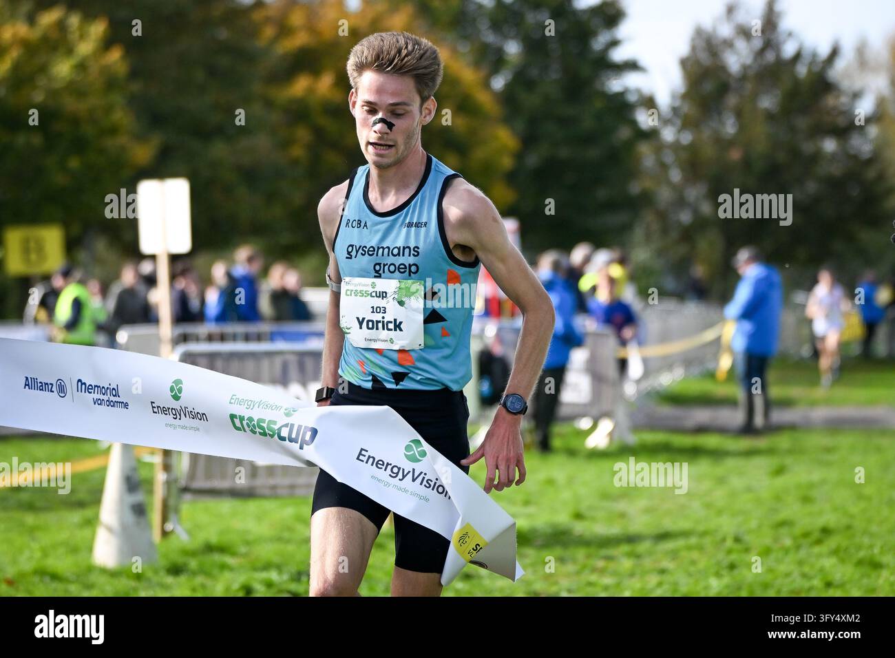 Running Finish Line Vector Belgian Yorick Van De Kerkhove celebrates as he crosses the finish line ...