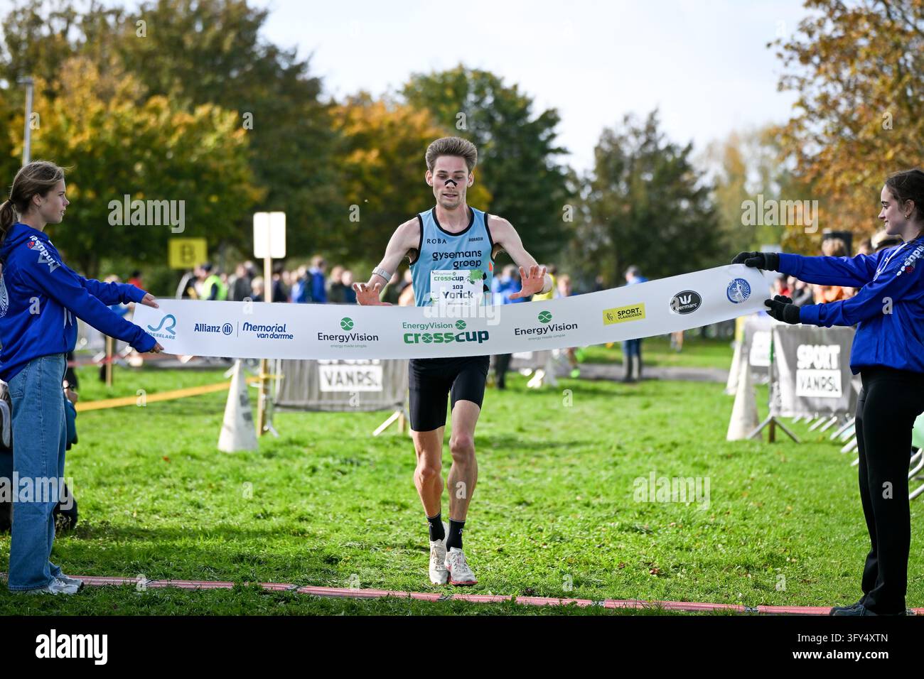 Running Finish Line Vector Belgian Yorick Van De Kerkhove celebrates as he crosses the finish line ...