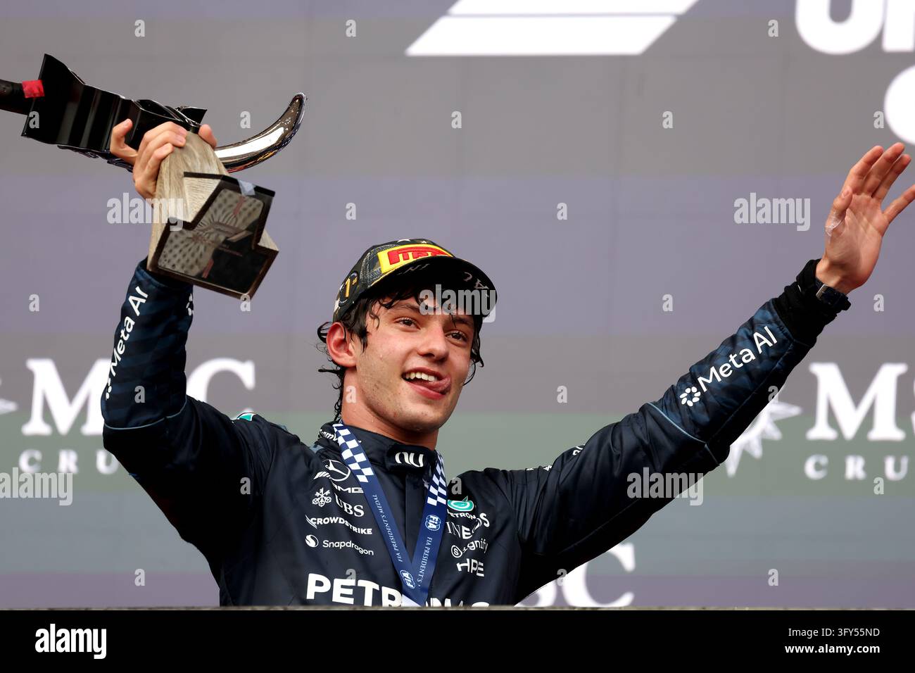 Race winner Andrea Kimi Antonelli (ITA) Mercedes AMG Formula One Team ...