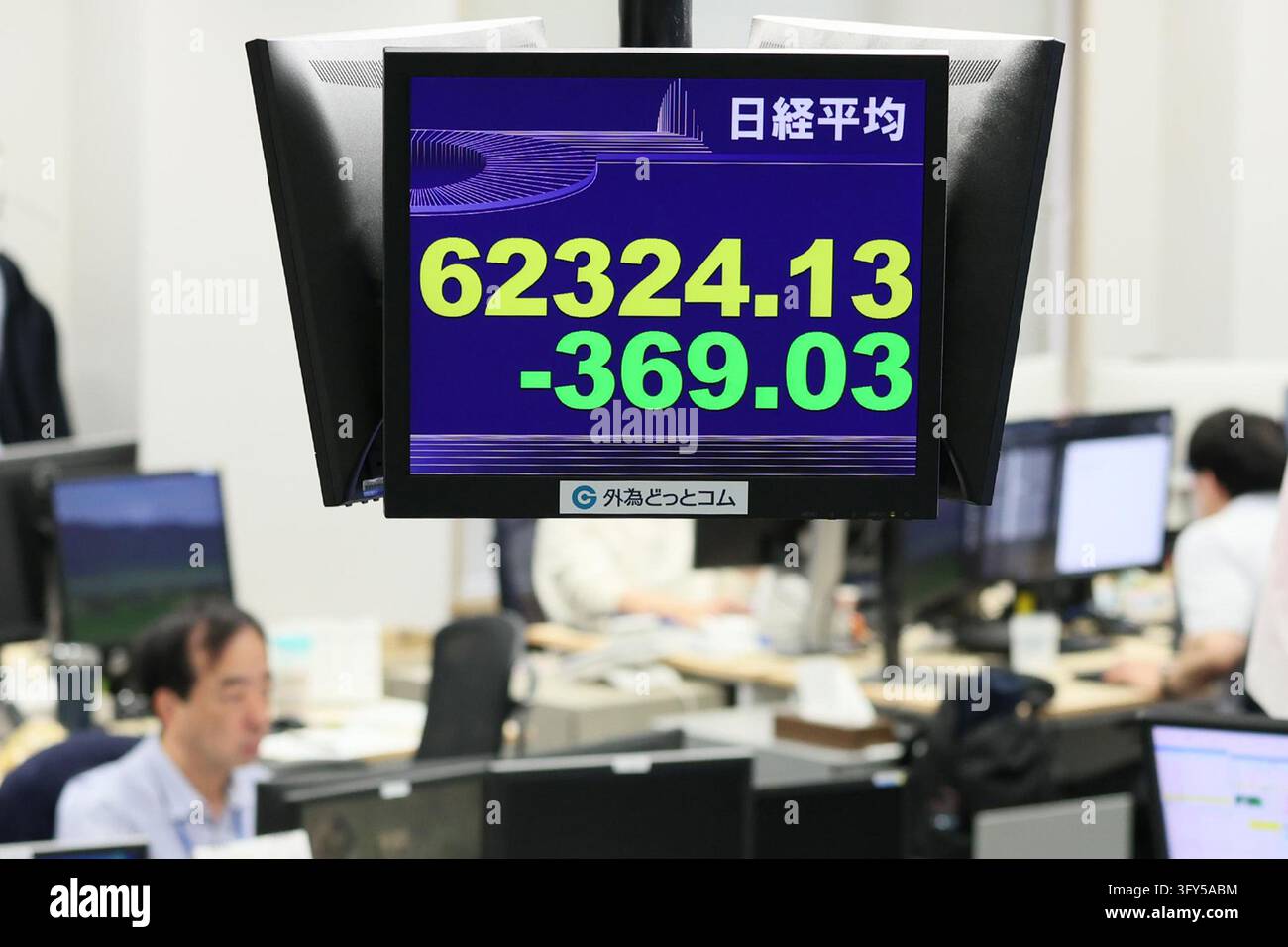 Sign Board Normal Size An electronic board displays the Nikkei Stock Average (Nikkei 225) in ...