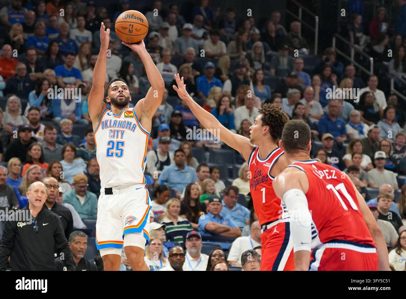 Oklahoma City Thunder guard Ajay Mitchell (25) shoots over Los Angeles ...