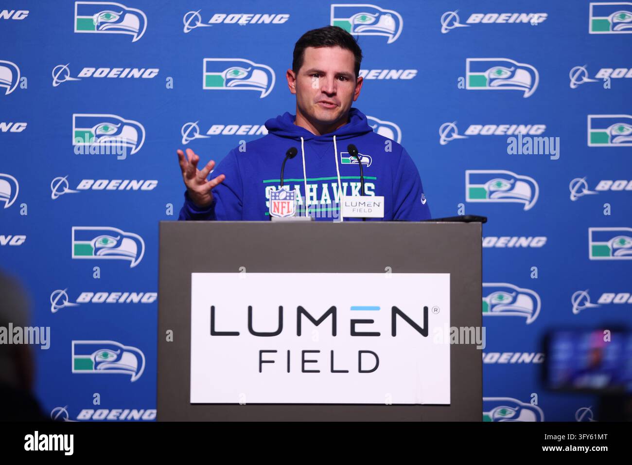 Macdonald Seahawks Seattle Seahawks head coach Mike Macdonald speaks during a news ...