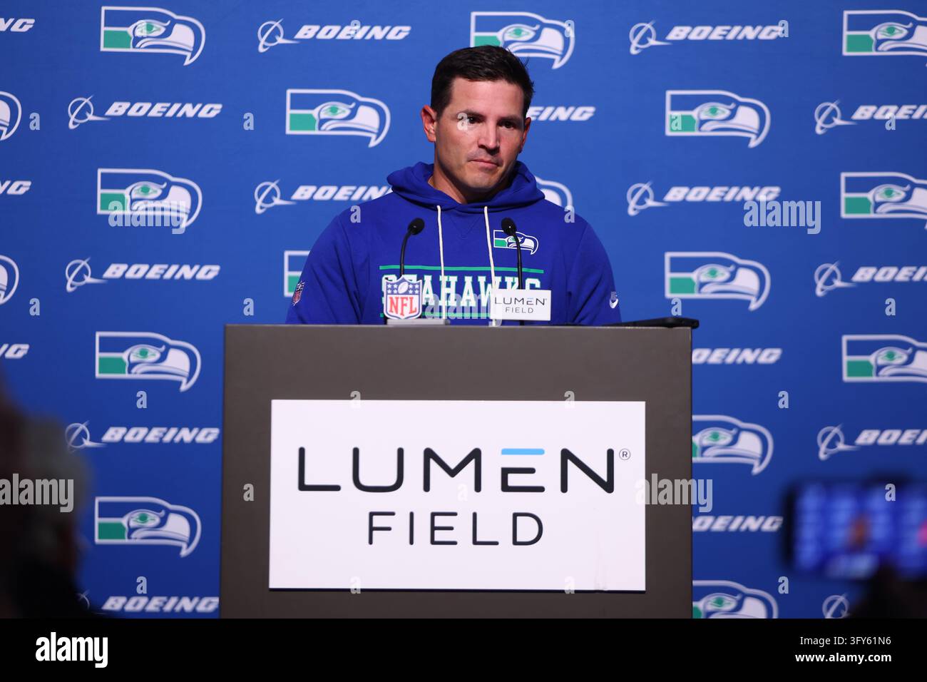 Macdonald Seahawks Seattle Seahawks head coach Mike Macdonald speaks during a news ...