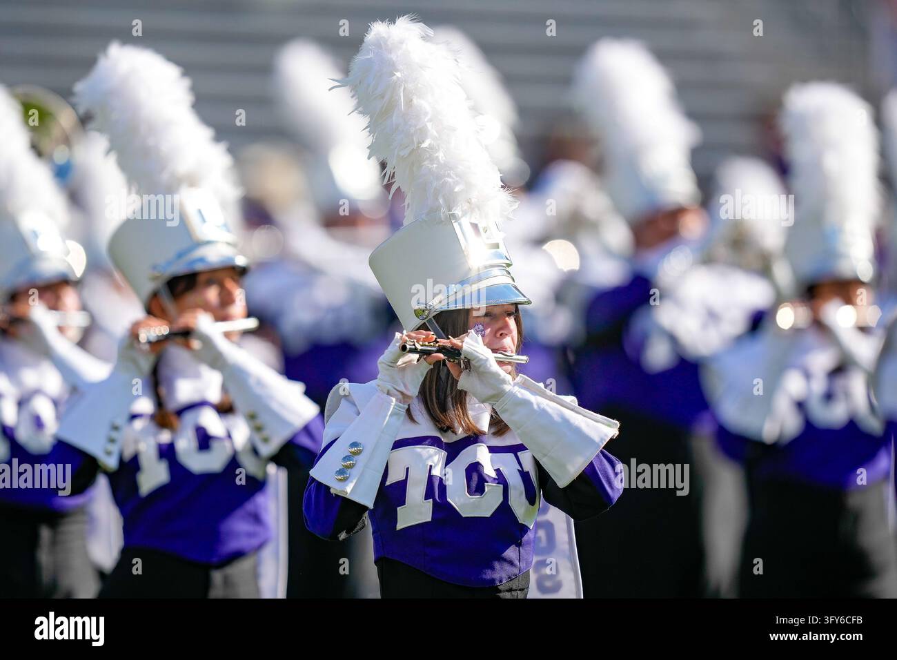October 24, 2026: A member of the TCU Horned Frogs marching band ...