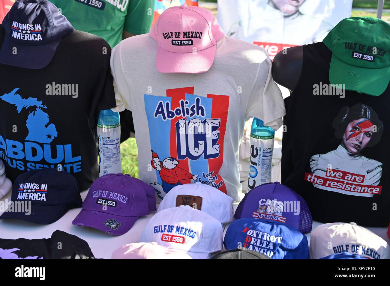 For President Vector A clothing booth in front of the venue for a rally featuring Democratic ...