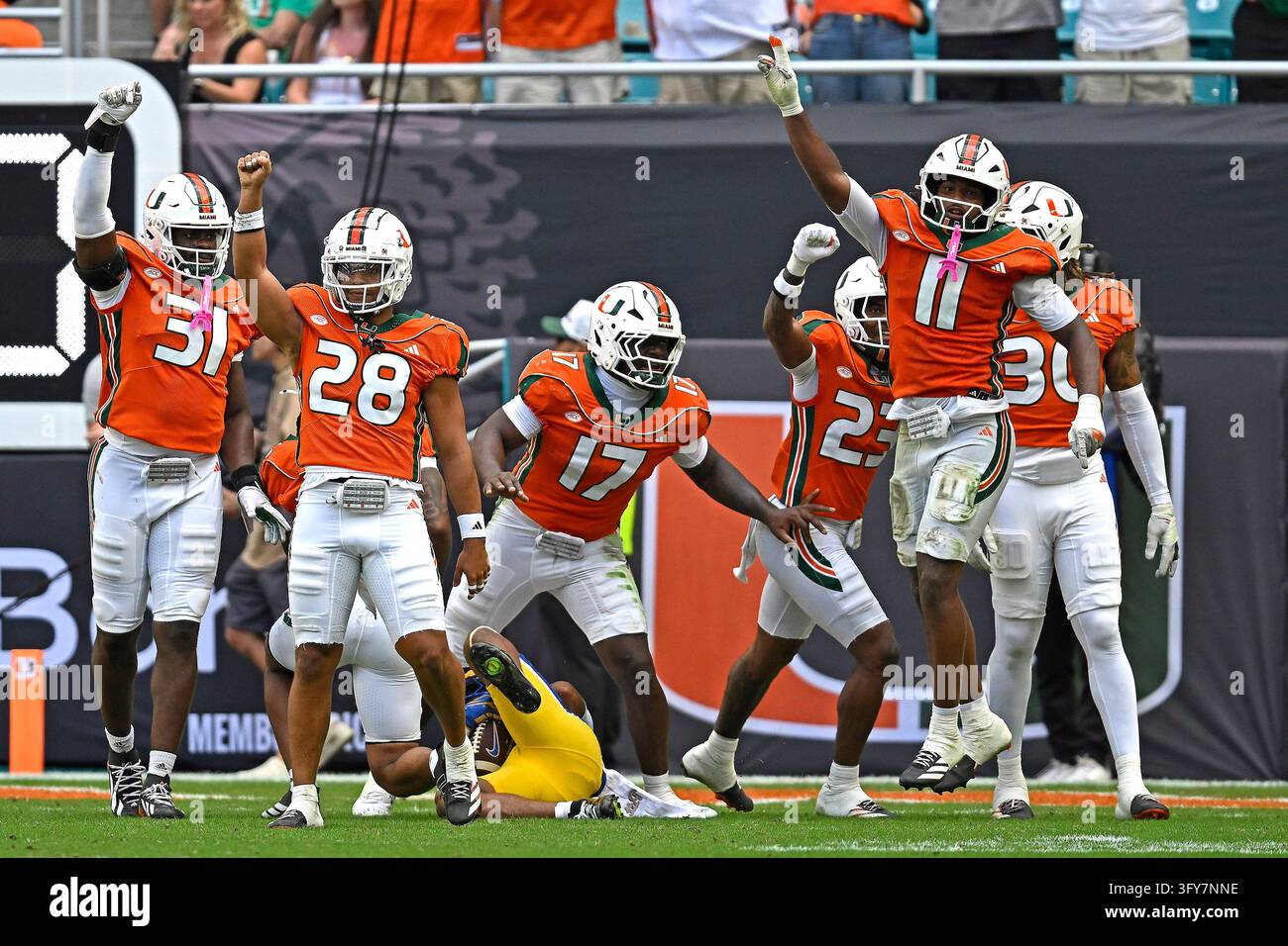 MIAMI GARDENS - OCTOBER 24: Miami's defense (pictured, defensive ...