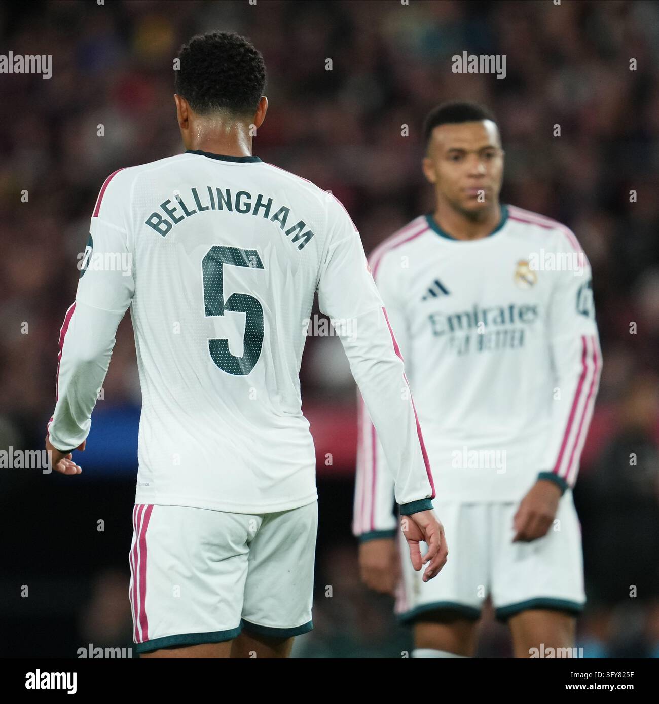 Jude Bellingham and Kylian Mbappe of Real Madrid during the La Liga EA ...
