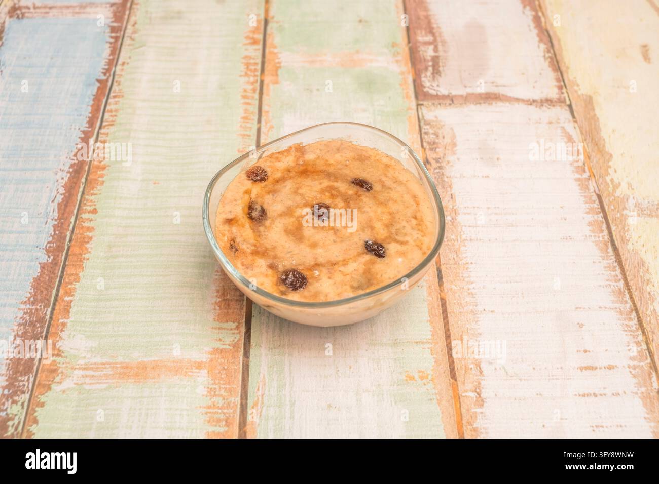 Traditional Peruvian arroz zambito rice pudding topped with raisins and ...