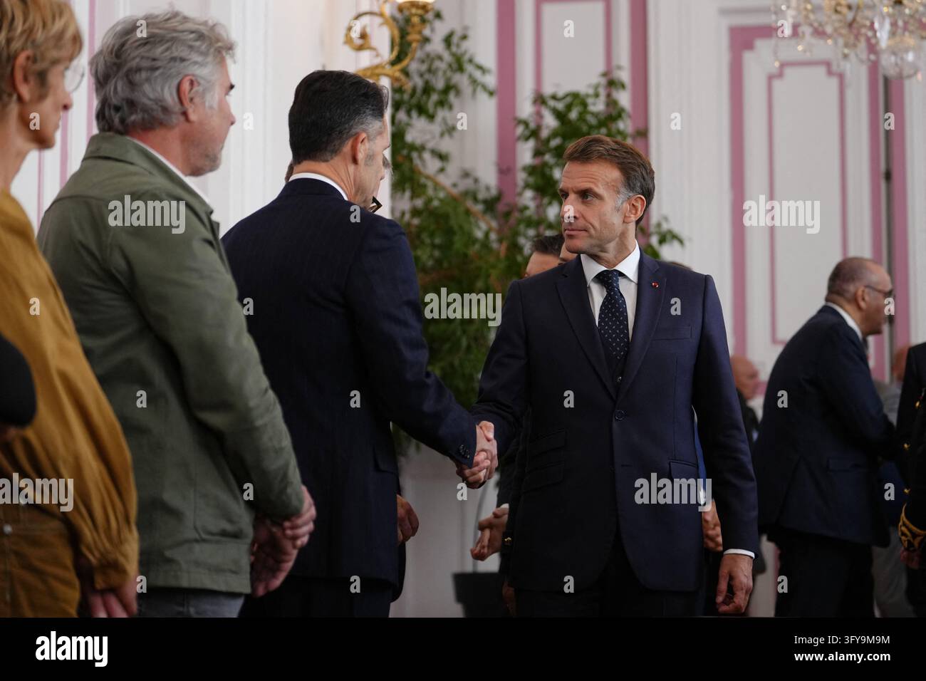 French President Emmanuel Macron meets with business owners whose ...
