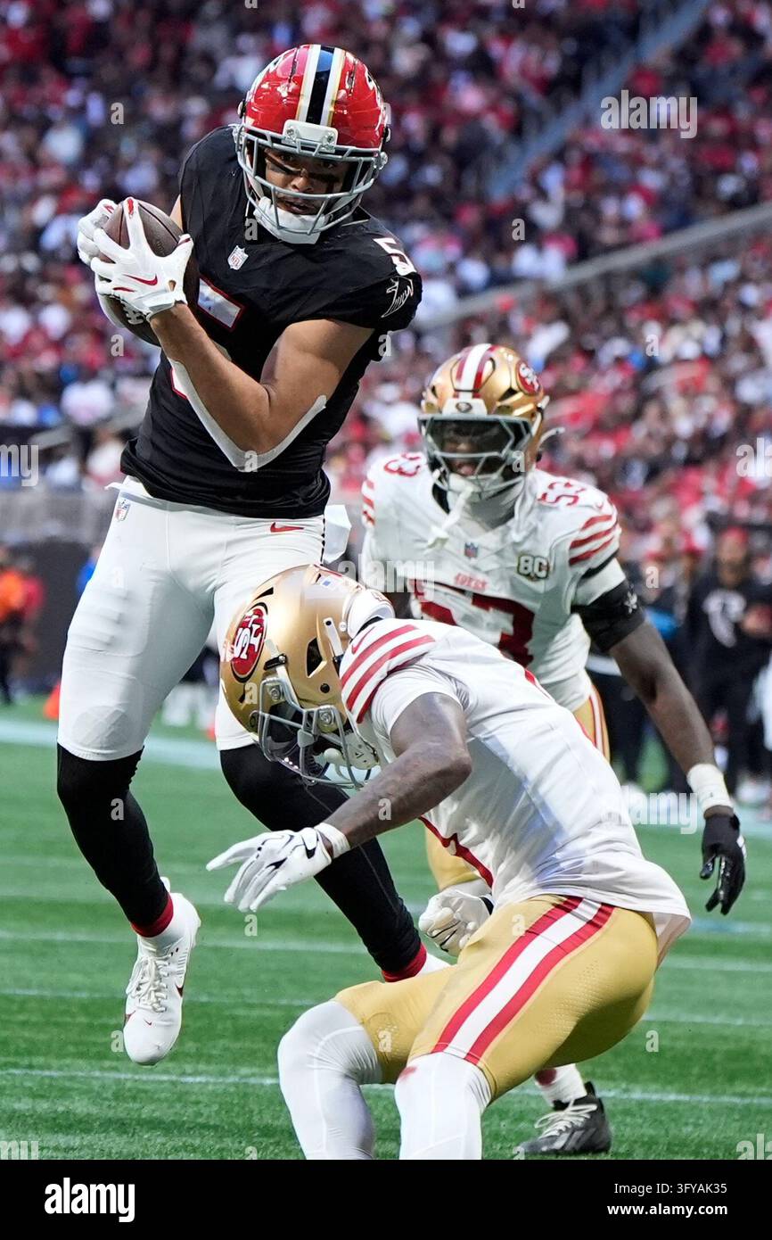 Atlanta Falcons wide receiver Drake London (5) makes a touchdown catch ...
