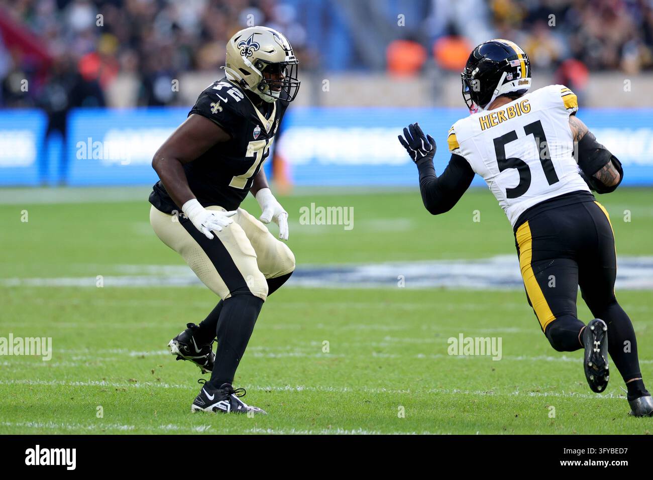 Football Block Image Vector New Orleans Saints Asim Richards (72) prepares to block during a NFL ...