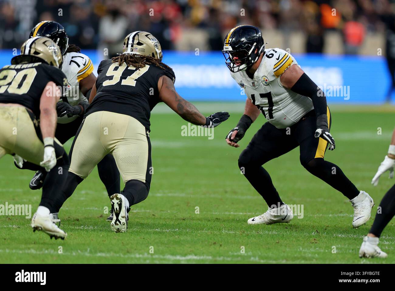 Football Block Image Vector Pittsburgh Steelers Brock Hoffman (67) blocks against the New Orleans ...