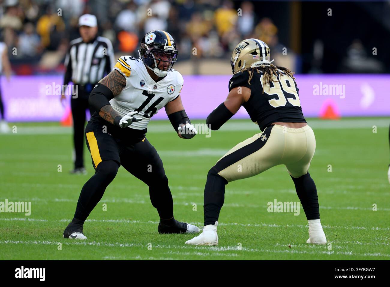 Football Block Image Vector Pittsburgh Steelers Troy Fautanu (76) blocks during a game against the ...