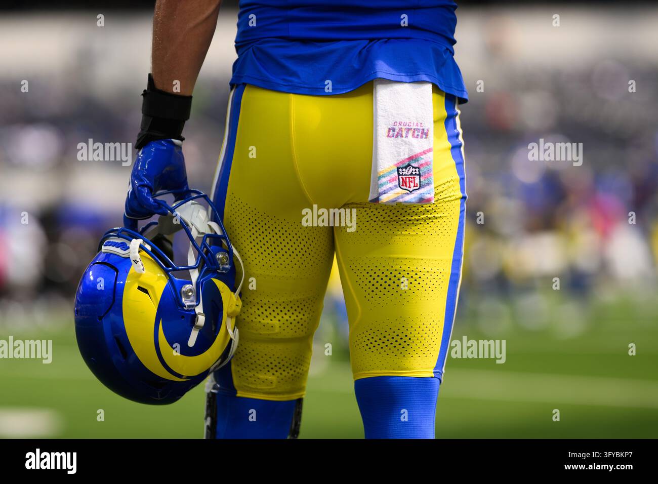 Los Angeles Rams tight end Colby Parkinson (84) wears a Crucial Catch ...
