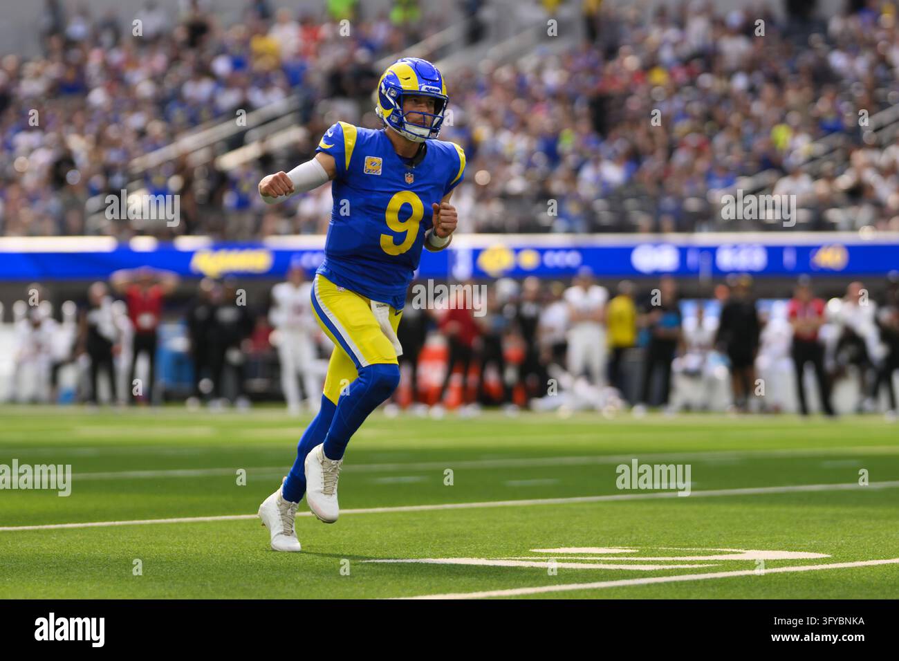 Los Angeles Rams quarterback Matthew Stafford (9) celebrates the team's ...