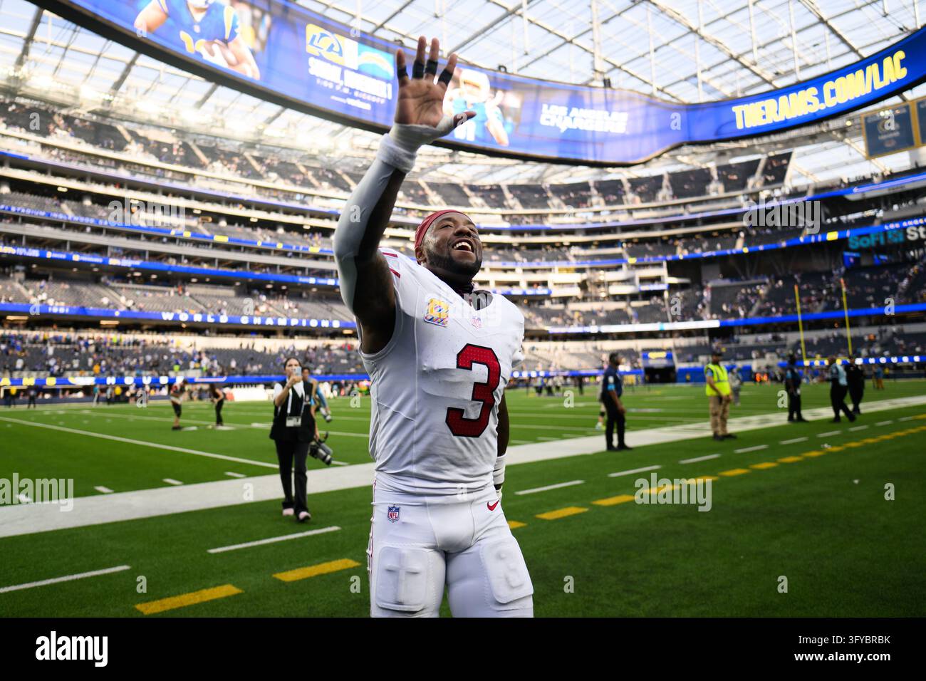 Arizona Cardinals safety Budda Baker (3) waves after an NFL football ...
