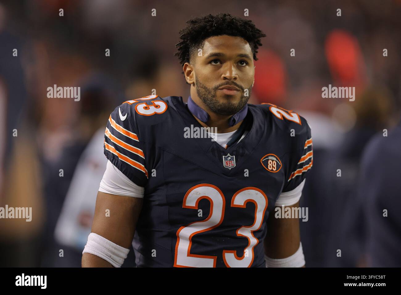 Chicago Bears running back Roschon Johnson (23) looks on during an NFL ...