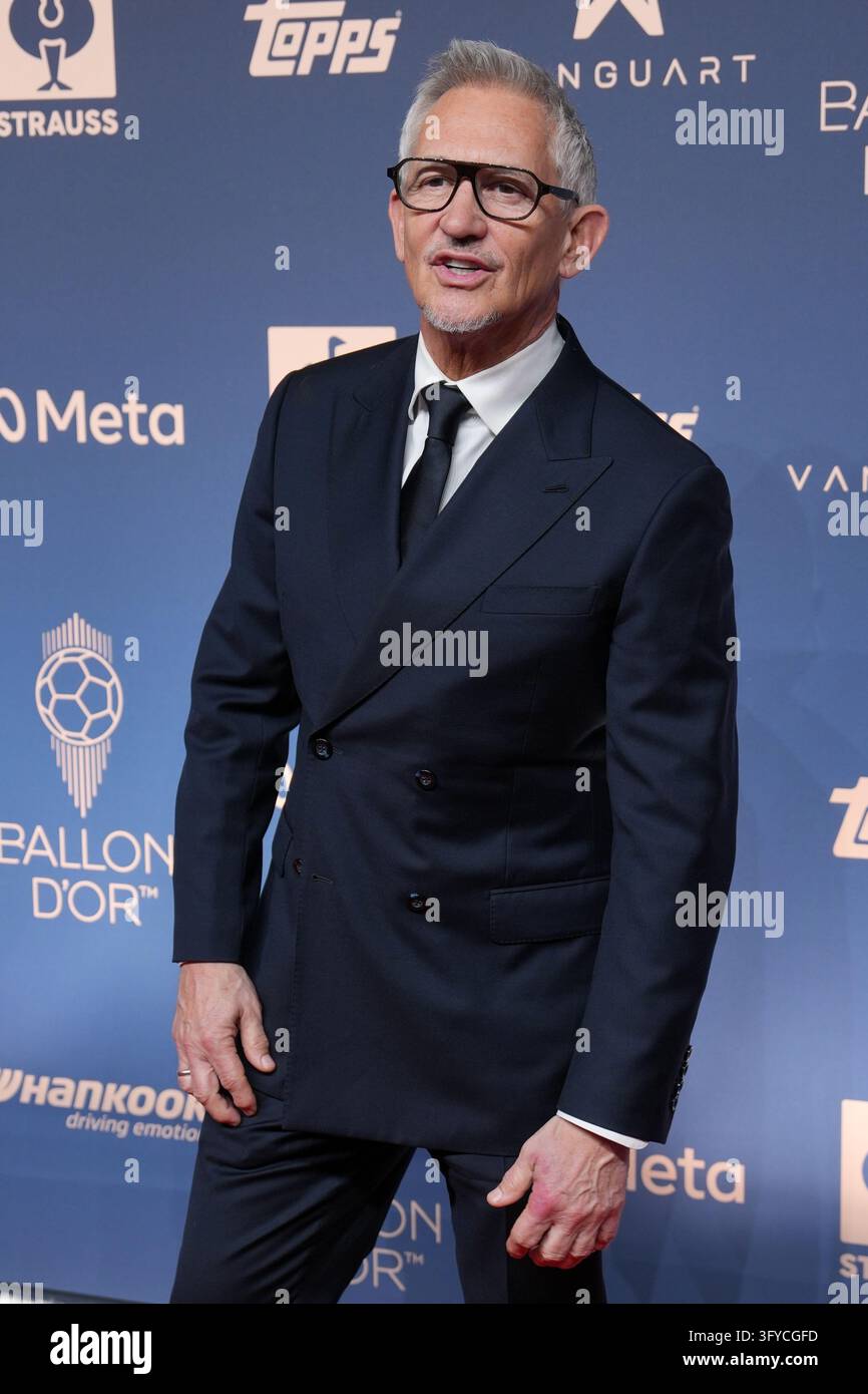 England's soccer legend Gary Lineker attends the Ballon d'Or ceremony ...