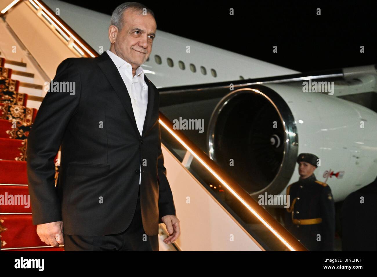 For President Vector Iranian President Masoud Pezeshkian arrives for the Summit of Heads of ...