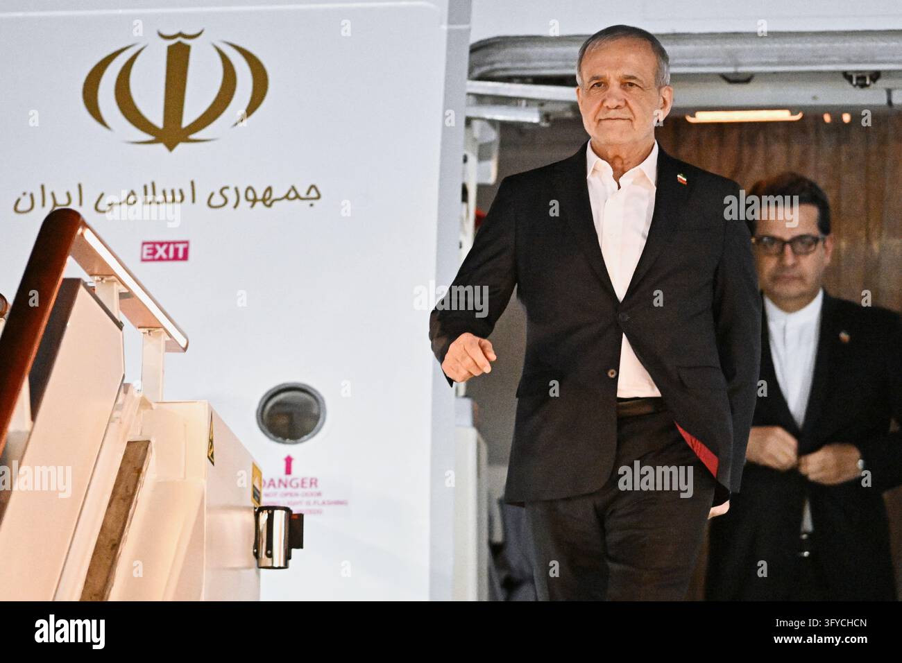 For President Vector Iranian President Masoud Pezeshkian arrives for the Summit of Heads of ...