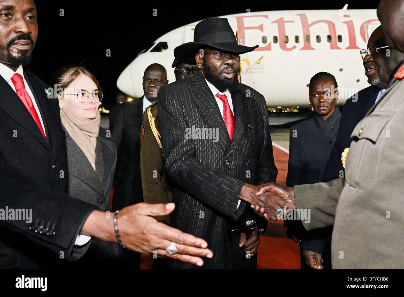 For President Vector South Sudan's President Salva Kiir, center, arrives for the Russia ...