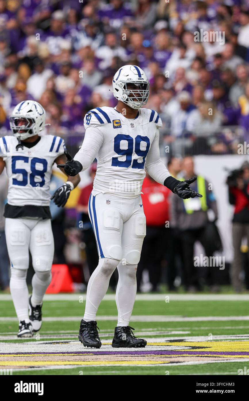 Indianapolis Colts defensive tackle DeForest Buckner (99) reacts after ...