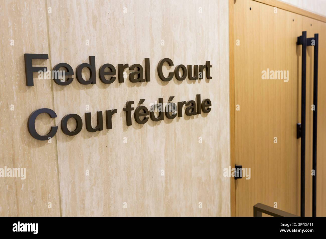 The entrance to a Federal Court courtroom is seen in the temporary ...