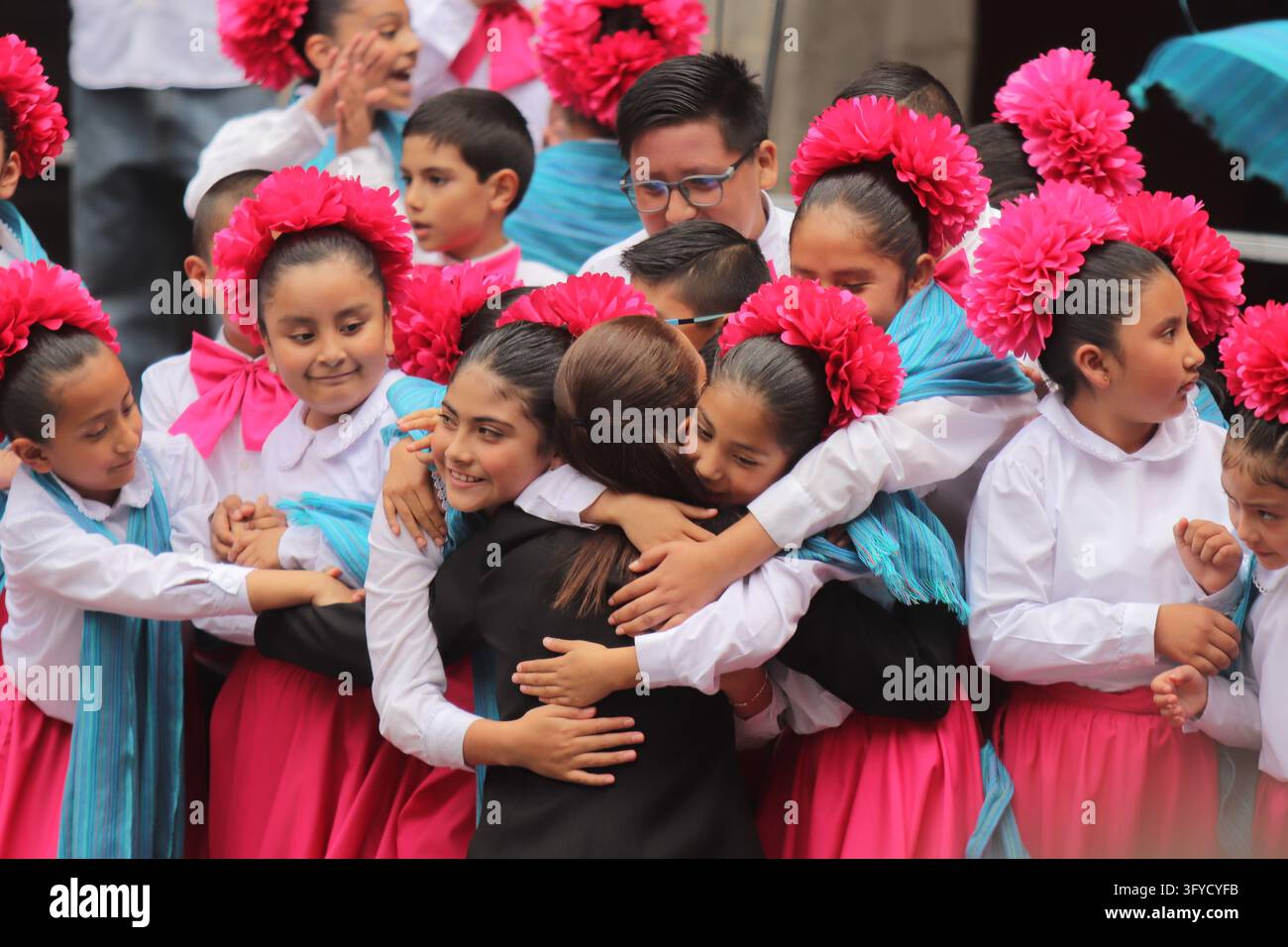 Team Hug Vector Mexico’s President Claudia Sheinbaum Pardo hugs children from a school ...