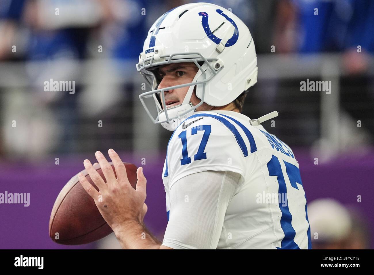 Indianapolis Colts quarterback Daniel Jones warms up before an NFL ...