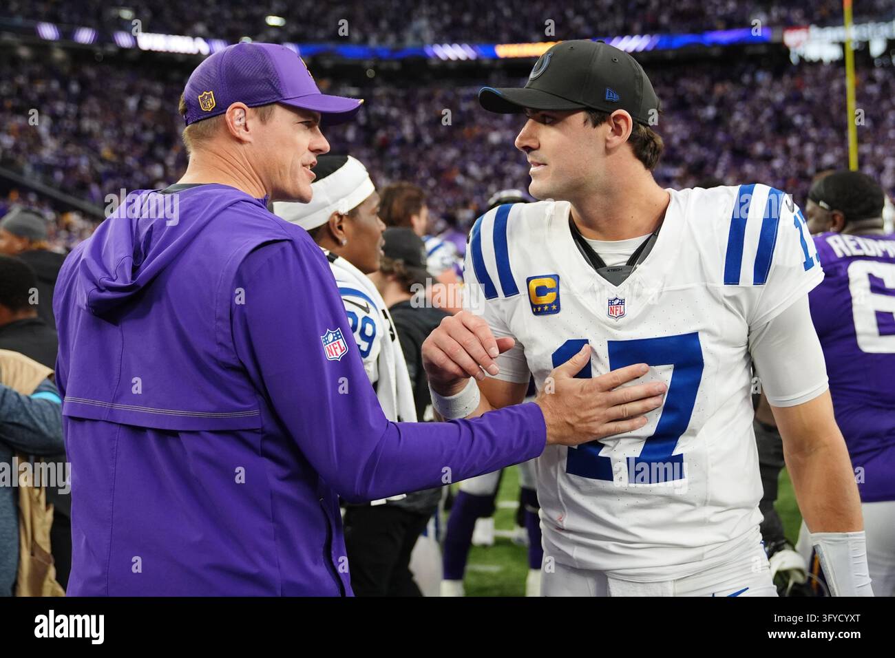 Minnesota Vikings head coach Kevin O'Connell greets Indianapolis Colts ...