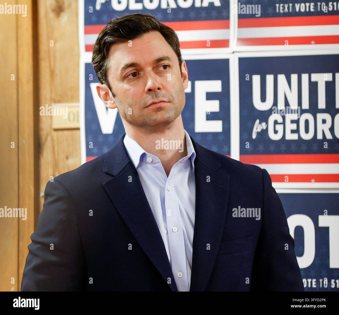 U.S. Senator Jon Ossoff speaks to supporters and local union members ...