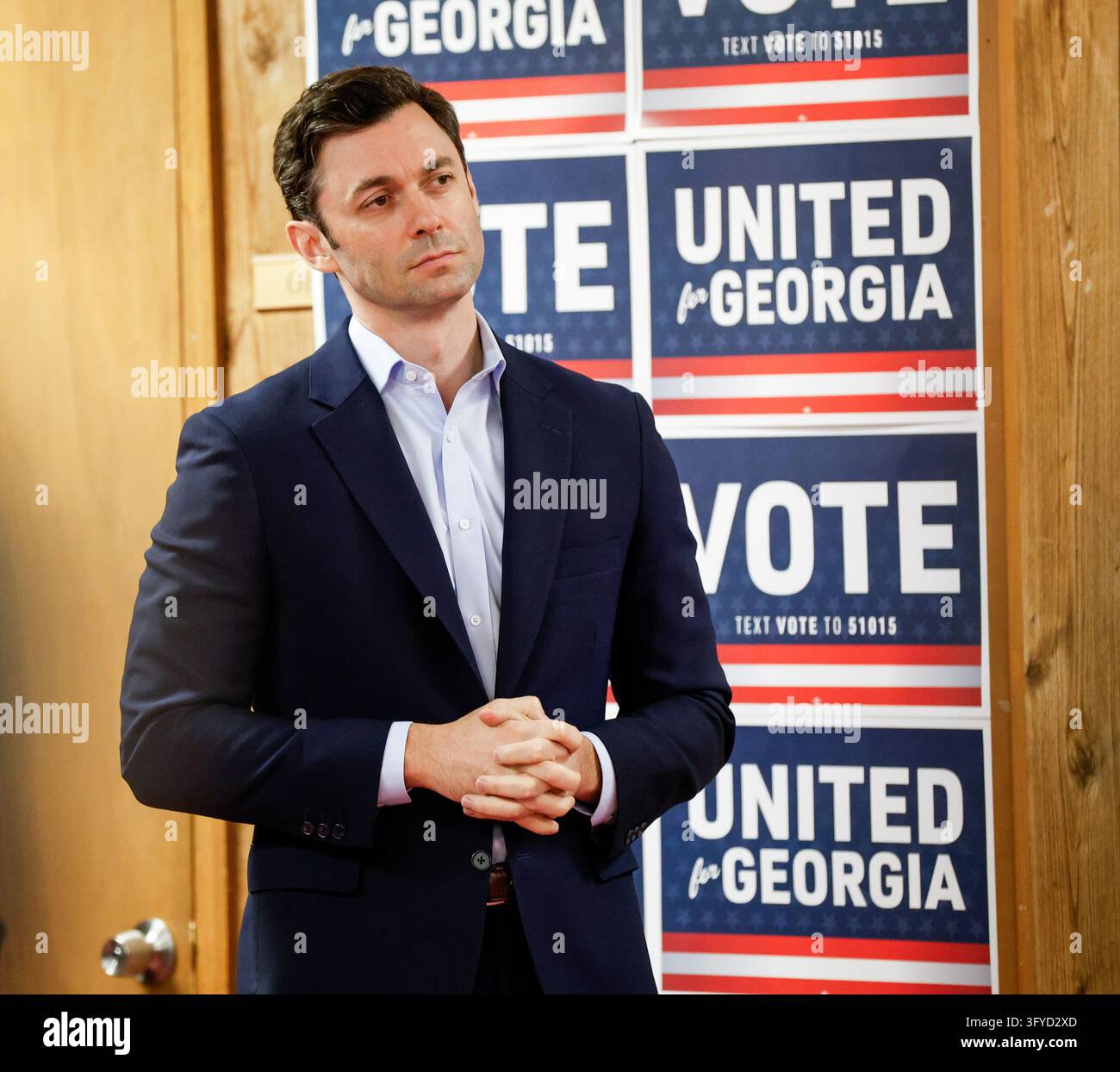 U.S. Senator Jon Ossoff speaks to supporters and local union members ...