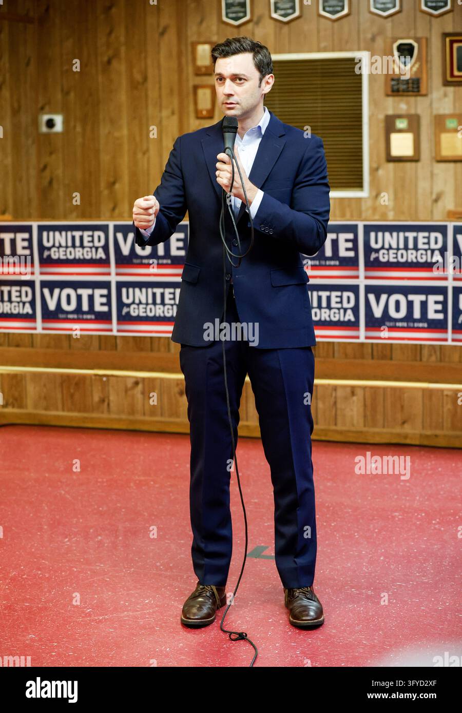 U.S. Senator Jon Ossoff speaks to supporters and local union members ...