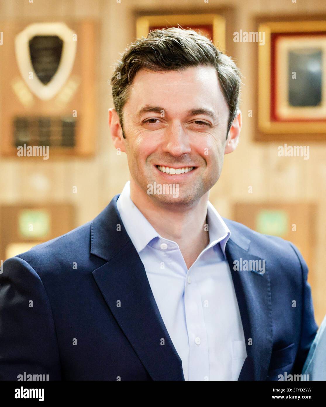 U.S. Senator Jon Ossoff speaks to supporters and local union members ...