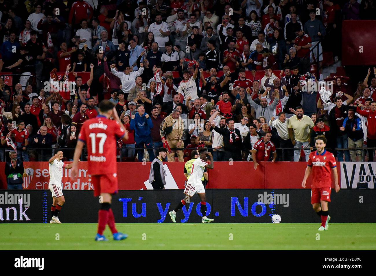 Felix Modle Felix Correia of Sevilla scores goal and celebrates during LaLiga EA ...