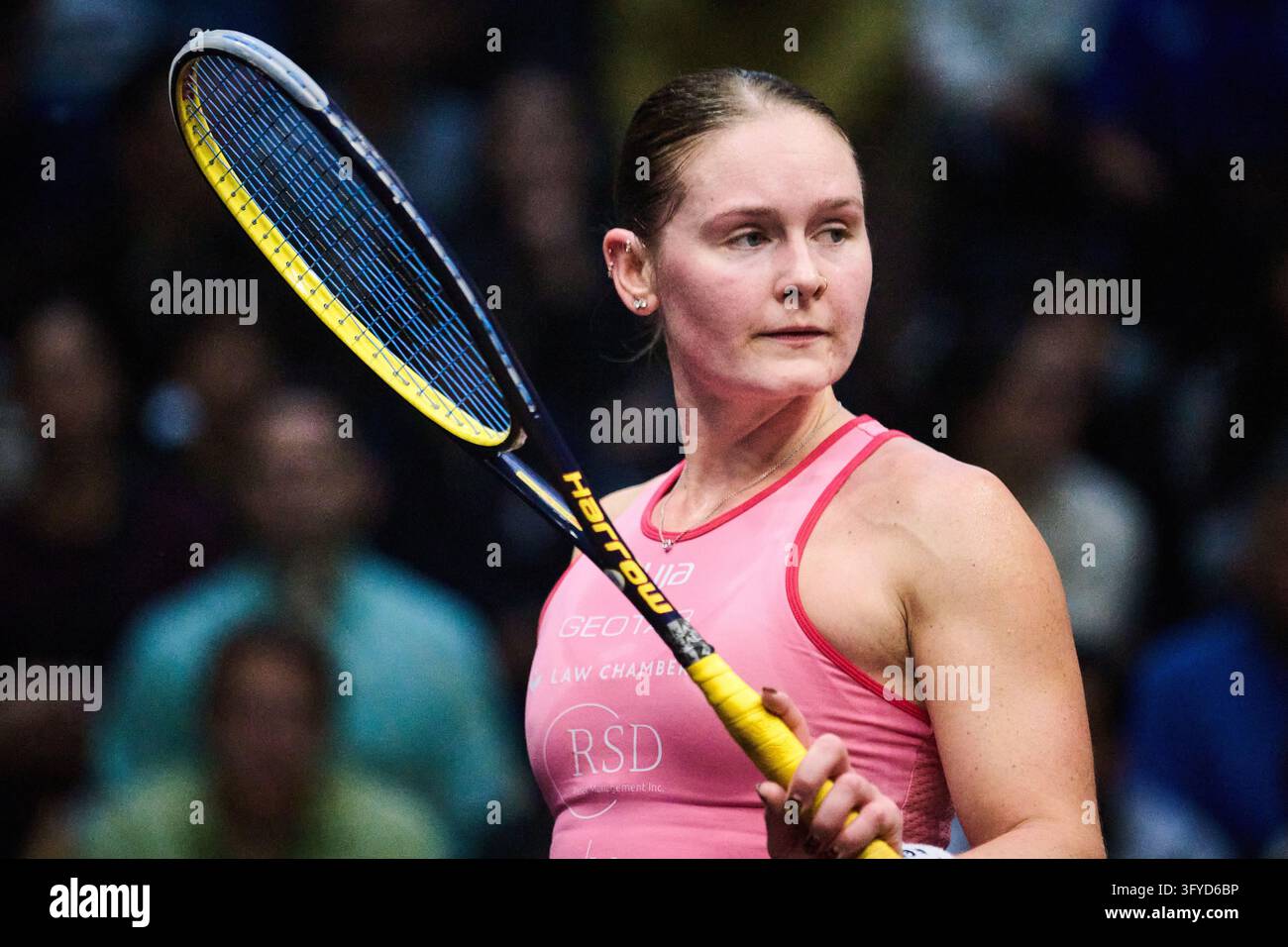 Hollie Naughton, of Canada, looks on as she competes against fellow ...