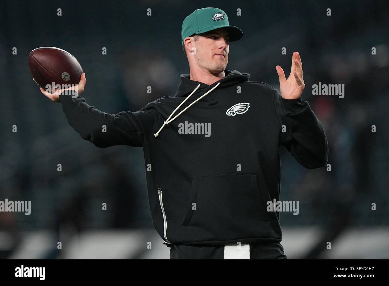 Philadelphia Eagles quarterback Tanner McKee warms up before an NFL ...