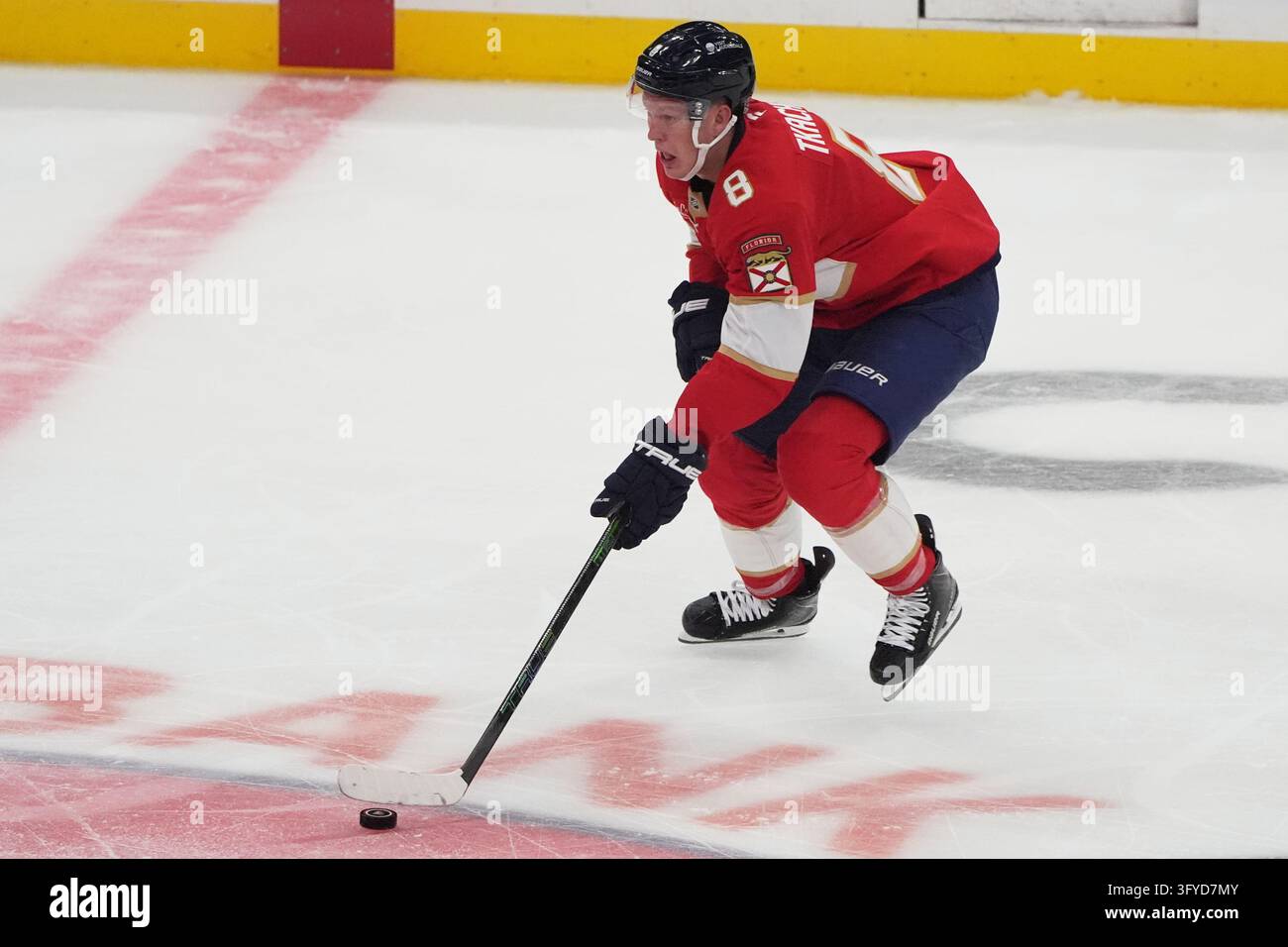 Florida Panthers left wing Brady Tkachuk (8) skates with the puck ...