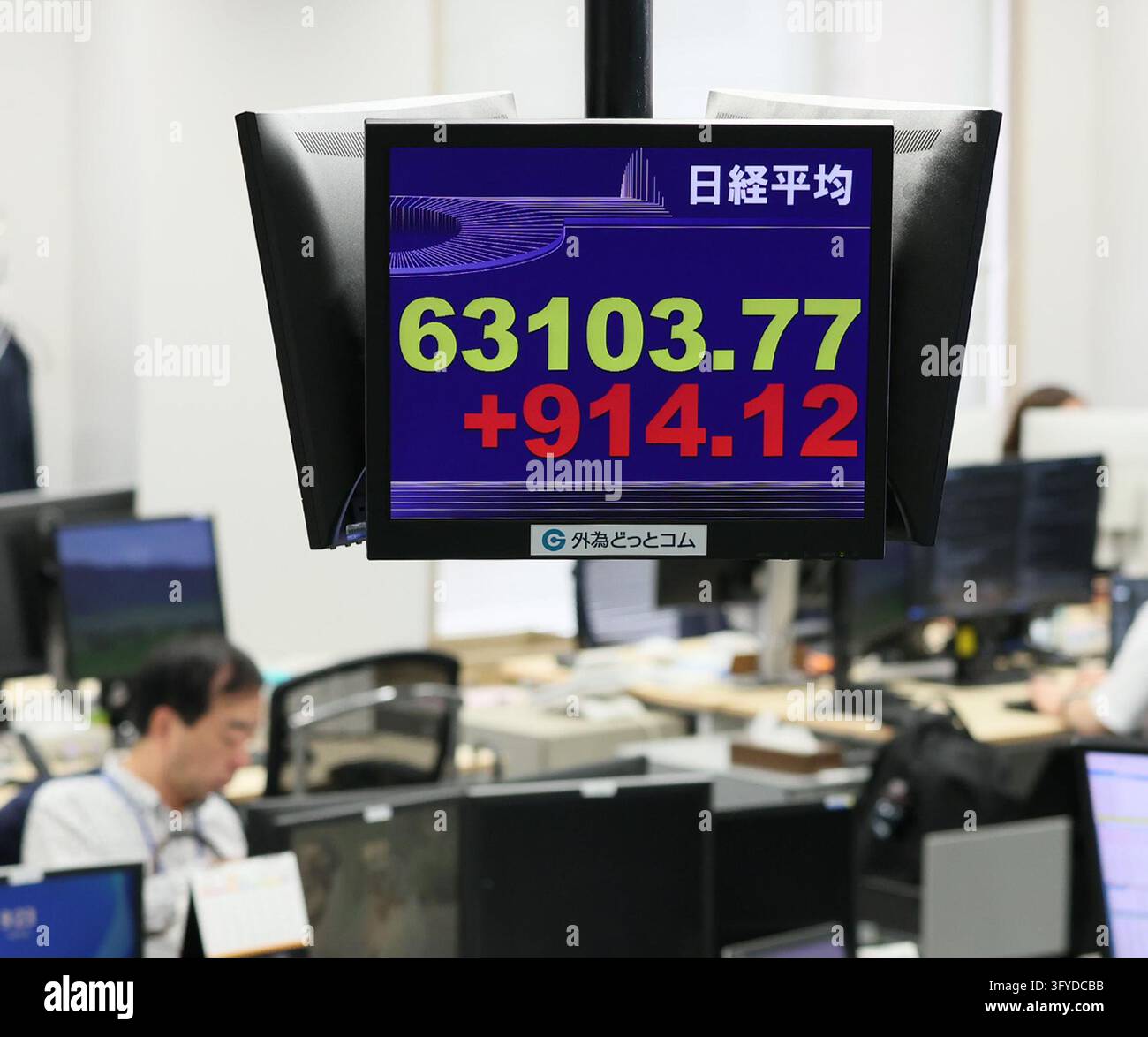 Sign Board Normal Size An electronic board displays the closing price of Nikkei Stock Average ...
